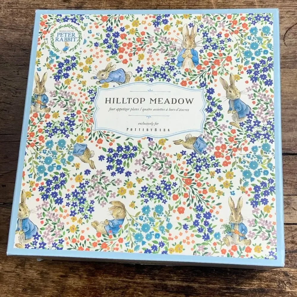 Pottery Barn Hilltop Meadow 4 Appetizer Plates Peter Rabbit NIB